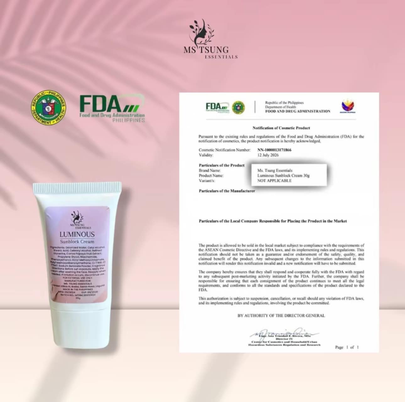 MS. TSUNG LUMINOUS SUNBLOCK CREAM SPF30 30G (SG READY STOCK)