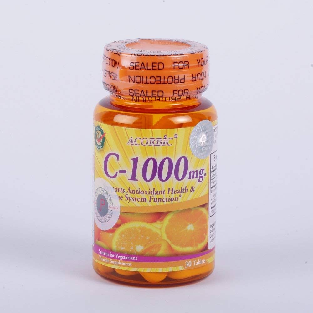 Acorbic Vitamin C 1000 mg Supports Antioxidant Skin Lightening Health & Immune System Function Supplement - 30 Capsules (C1000)