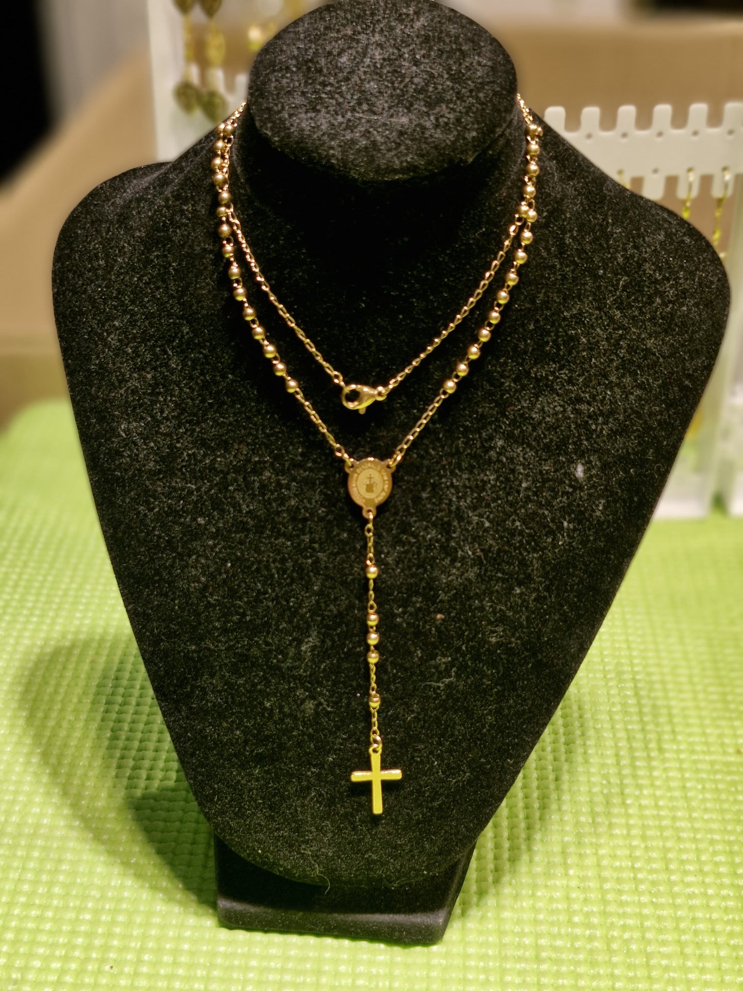 Elegant 14K Gold-Coated Necklace with Cross & mama Mary -Inspired Pendant