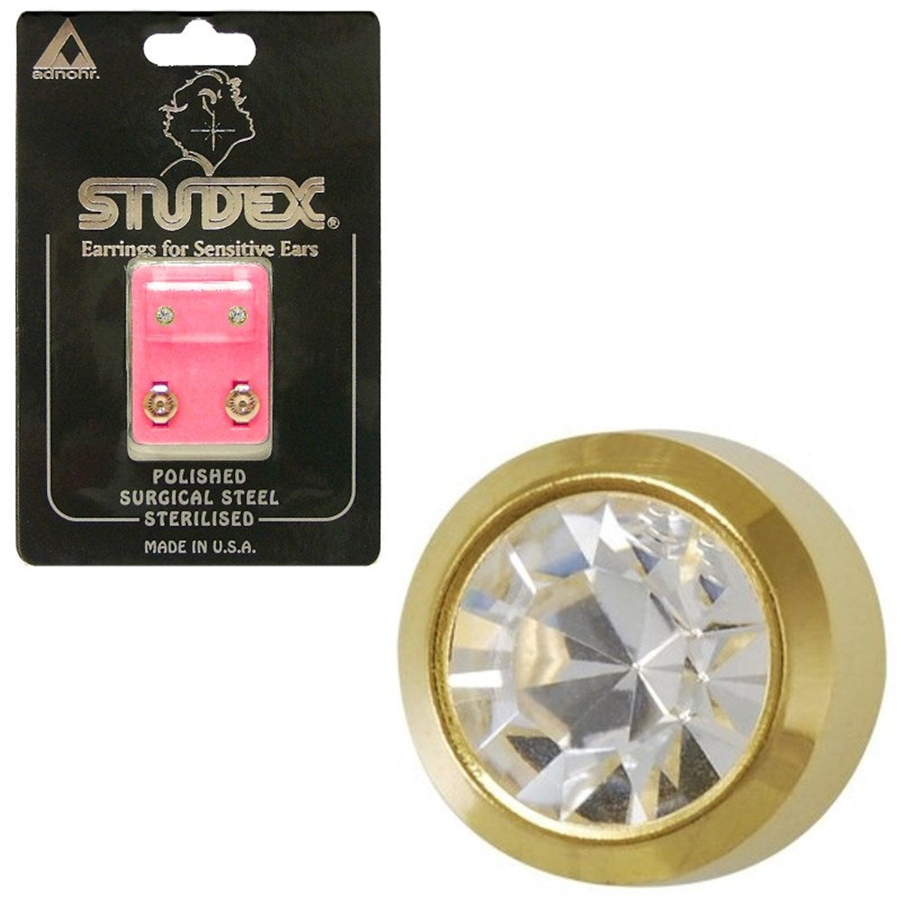 STUDEX Birthstone Studs - Bezel Gold - April / Crystal 2 PAIRS For $11