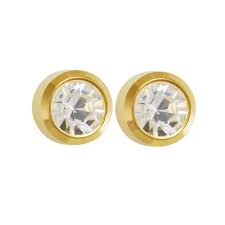 STUDEX Birthstone Studs - Bezel Gold - April / Crystal 2 PAIRS For $11