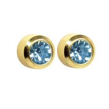 Studex Plus March Aquamarine Gold Plated Ear Piercing Earrings Bezel Setting 2 pair for $11