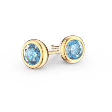 Studex Plus March Aquamarine Gold Plated Ear Piercing Earrings Bezel Setting 2 pair for $11