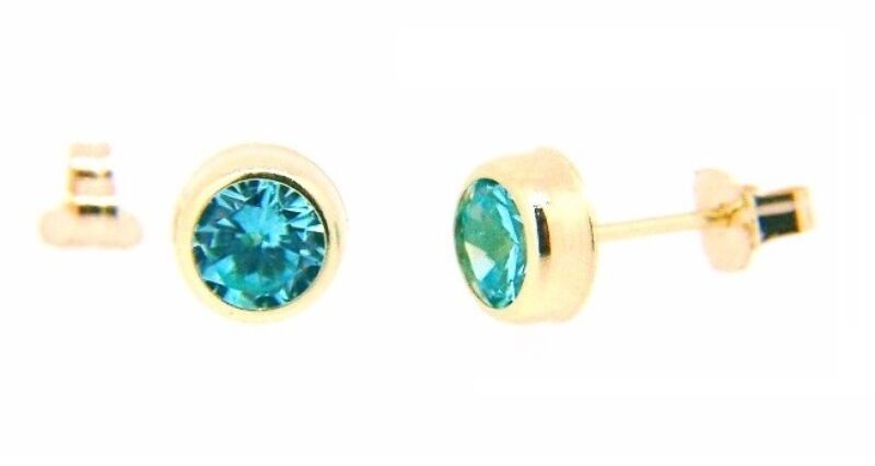 Studex Plus March Aquamarine Gold Plated Ear Piercing Earrings Bezel Setting 2 pair for $11