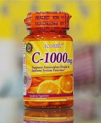 Acorbic Vitamin C 1000 mg Supports Antioxidant Skin Lightening Health & Immune System Function Supplement - 30 Capsules (C1000)