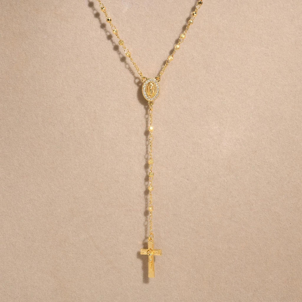 Dainty Virgin Mary Cross Long Bead Necklace for Women Men,18K Gold Faith Pray Jewelry Accessories
