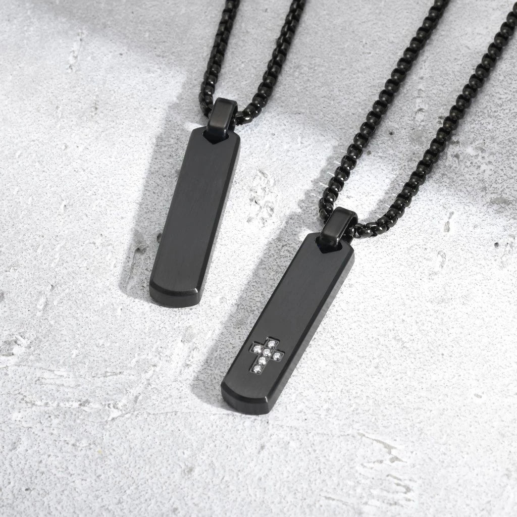 Zircon Cross Bar Pendant Necklace for Men Boys, Stainless Steel Non-fade Men's Simple Chain Jewelry Gifts