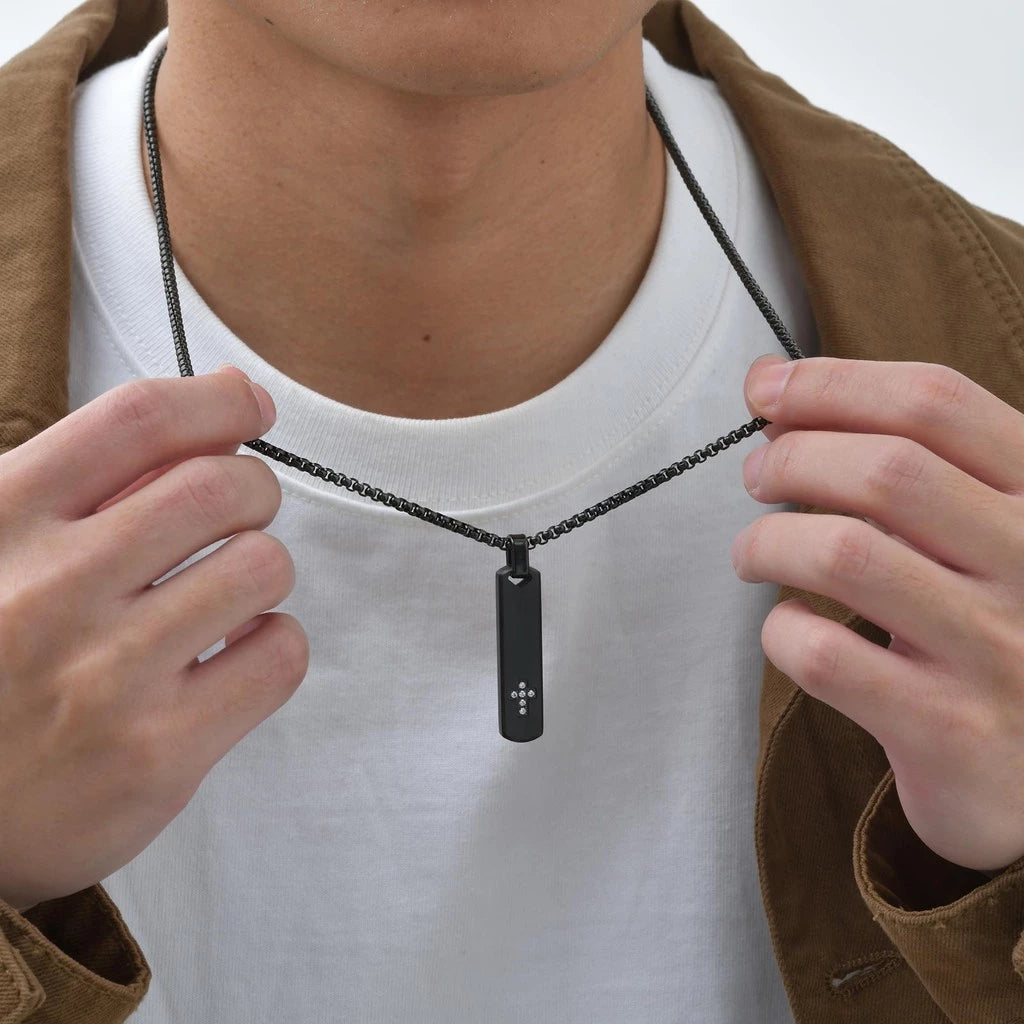 Zircon Cross Bar Pendant Necklace for Men Boys, Stainless Steel Non-fade Men's Simple Chain Jewelry Gifts