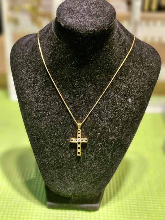 14 Karat Thailand Gold -Elegant Cross Pendant Necklace