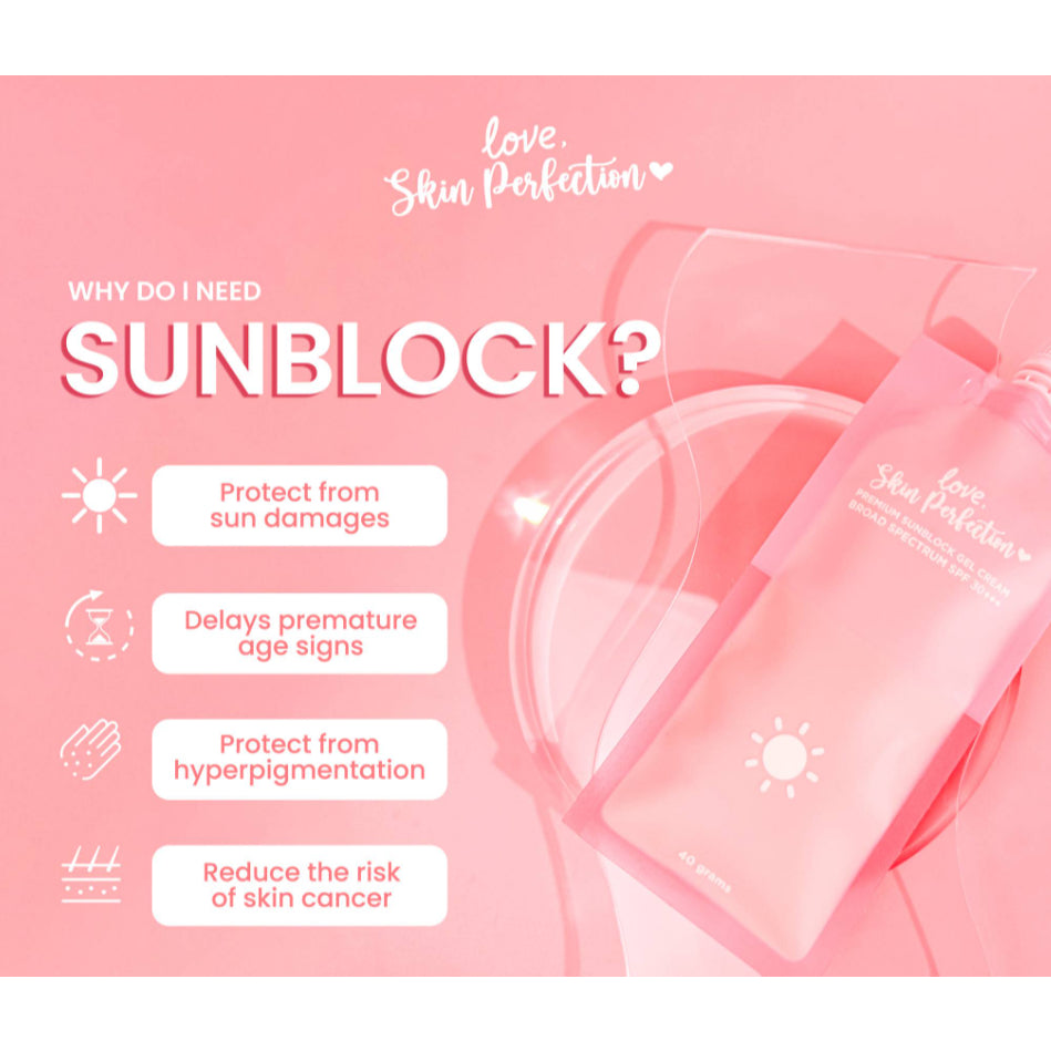 Love, Skin Perfection Sunscreen Premium Sunblock Gel Cream 40g A BUNDLE OF 3 FOR $27