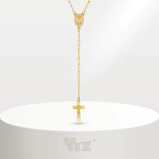 Dainty Virgin Mary Cross Long Bead Necklace for Women Men,18K Gold Faith Pray Jewelry Accessories
